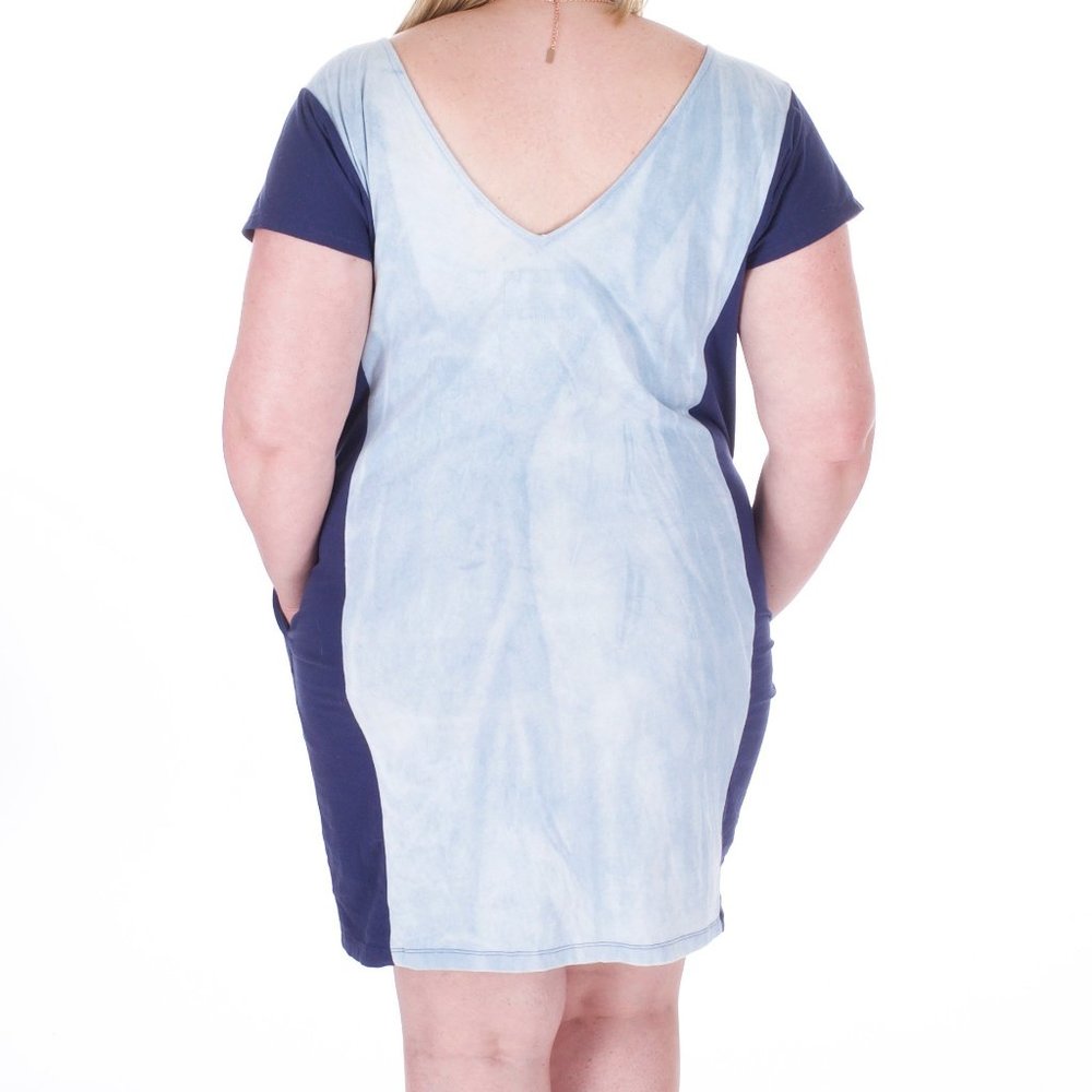 Tonle Color Block Shirt-Dress in Blue & Chambray - Picture 3 of 3